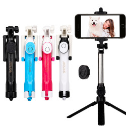 Selfie Stick avec Trepied pour Smartphone Perche Android IOS Réglable Sans Fil Bluetooth Bouton Photo Noir