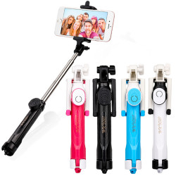 Selfie Stick avec Trepied pour Smartphone Perche Android IOS Réglable Sans Fil Bluetooth Bouton Photo Noir