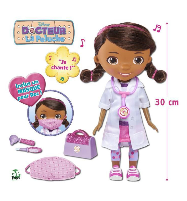 Docteur La Peluche, Poupée 30 cm Chante Lave-toi Les Mains, avec