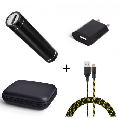 Pack pour IPHONE (Cable Chargeur Lightning Tresse 3m + Pochette + Batterie + Prise Secteur) APPLE