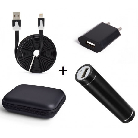 Pack pour IPHONE (Cable Chargeur Noodle Lightning + Pochette + Batterie + Prise Secteur) APPLE