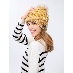 Bonnet Bluetooth avec Pompon pour Smartphone avec Ecouteurs Intégrés Reglage Boutons Universel Hiver
