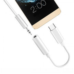 Adaptateur Fil Type C/Jack pour Smartphone Audio USB-C Ecouteurs Chargeur Casque (BLANC)