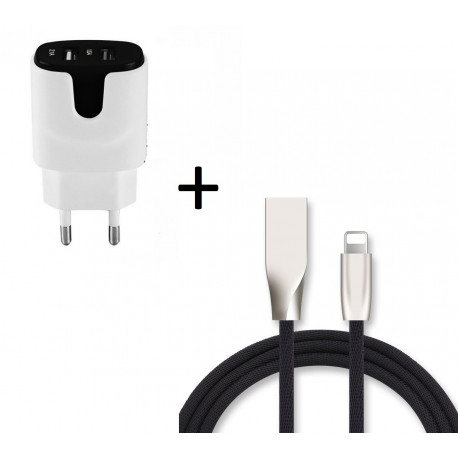 Pack Chargeur pour IPHONE Lightning (Cable Fast Charge + Double Prise Secteur Couleur USB) APPLE IOS