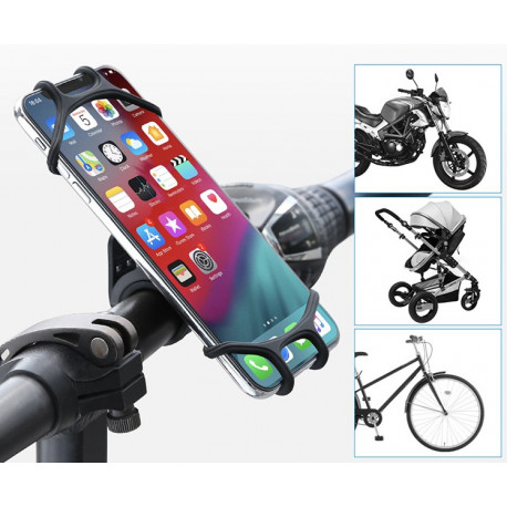 Support Vélo Silicone pour Smartphone Guidon GPS Moto Poussette VTT Rotatif Universel (NOIR)