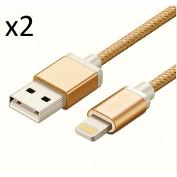 Pack de 2 Cables Metal Nylon pour IPHONE Lightning APPLE Chargeur Connecteur