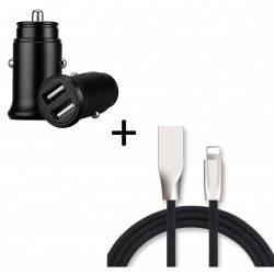Pack Chargeur pour IPHONE Lightning (Cable Fast Charge + Mini Double Prise Allume Cigare USB) APPLE IOS