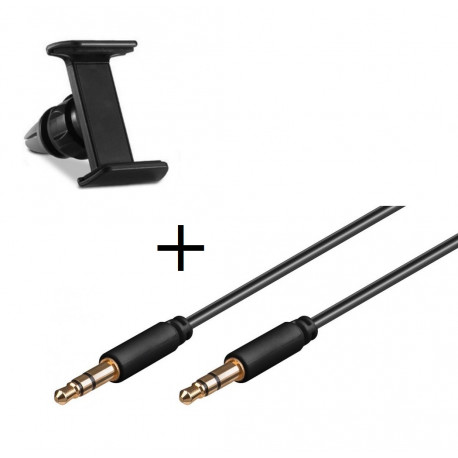 Pack Voiture pour Smartphone (Support Voiture Reglable + Cable Double Jack Musique) Universel