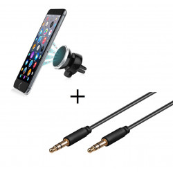 Pack Voiture pour Smartphone (Support Voiture Magnétique + Cable Double Jack Musique) Universel