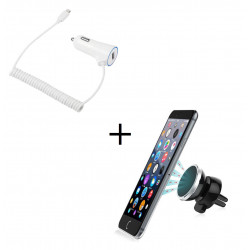 Pack Voiture pour Iphone (Cable Chargeur Lightning Allume Cigare + Support Voiture Magnétique) Universel