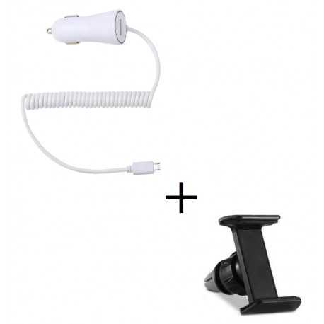 Pack Voiture pour Smartphone Android (Cable Chargeur Micro-USB Allume Cigare + Support Voiture Reglable) Universel