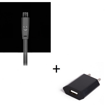 Pack Chargeur pour Smartphone Micro USB (Cable Smiley LED + Prise Secteur USB) Android Connecteur