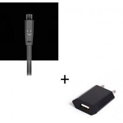 Pack Chargeur pour Smartphone Micro USB (Cable Smiley LED + Prise Secteur USB) Android Connecteur