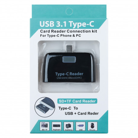 Lecteur de cartes pour Smartphone Type-C Android SD Micro SD USB Adaptateur Universel (NOIR) Lecteur de cartes pour Smartphone Type-C Android SD Micro SD USB Adaptateur Universel (NOIR)
