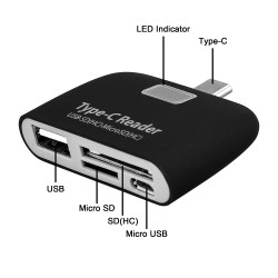 Lecteur de cartes pour Smartphone Type-C Android SD Micro SD USB Adaptateur Universel (NOIR)