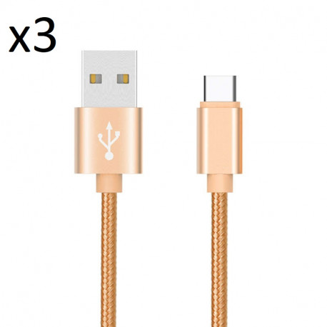 Pack de 3 Cables Metal Nylon Type C pour Smartphone Android Chargeur Connecteur