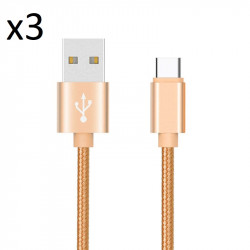 Pack de 3 Cables Metal Nylon Type C pour Smartphone Android Chargeur Connecteur