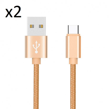Pack de 2 Cables Metal Nylon Type C pour Smartphone Android Chargeur Connecteur
