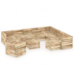 Salon de jardin 12 pcs Bois...