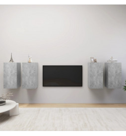Meubles TV 4 pcs Gris béton...