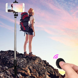 Perche Selfie avec Trepied pour Smartphone Bluetooth Sans Fil Selfie Stick Android IOS Réglable Telecommande Photo
