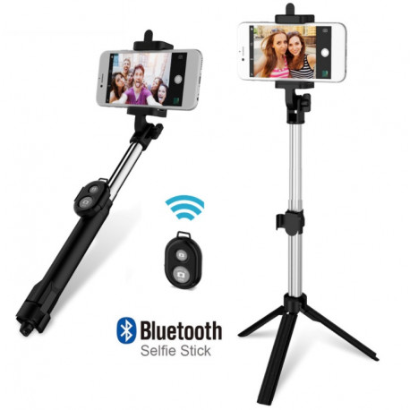 Perche Selfie avec Trepied pour Smartphone Bluetooth Sans Fil Selfie Stick Android IOS Réglable Telecommande Photo