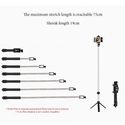 Perche Selfie avec Trepied pour Smartphone Bluetooth Sans Fil Selfie Stick Android IOS Réglable Telecommande Photo