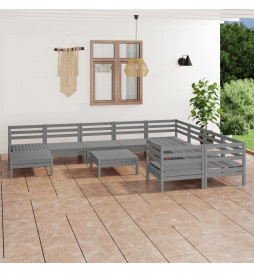 Salon de jardin 11 pcs Gris...