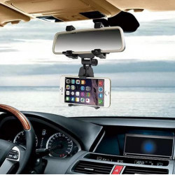 Support Voiture Retroviseur pour Smartphone Reglable Ventilateur Universel 360 Rotatif Tete haute