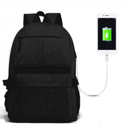 Sac à Dos avec Cable USB pour Smartphone avec Compartiment PC 3 Poches (NOIR)