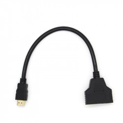 Adaptateur 2 ports Cable HDMI pour Television TV Console Gold 3D FULL HD 4K Ecran 1080p Rallonge (NOIR)