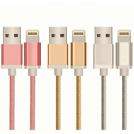 Câble Metal Nylon Pour APPLE Chargeur Lightning USB 1,5m Connecteur Tréssé