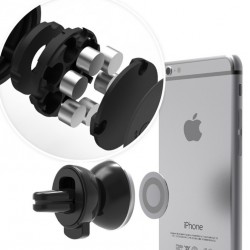 Support Voiture Magnétique pour Smartphone Aimant Noir Ventilateur Universel 360 Rotatif