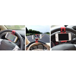 Support Voiture Volant pour Smartphone Reglable Universel 360 Rotatif Noir/Rouge