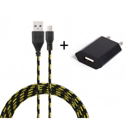 Pack Chargeur pour Smartphone Micro-USB (Cable Tresse 3m Chargeur + Prise Secteur USB) Murale Android Universel