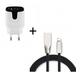 Pack Chargeur pour IPHONE Lightning (Cable Fast Charge + Double Prise Secteur Couleur USB) APPLE IOS