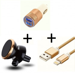 Pack Voiture pour IPHONE  (Cable Chargeur Lightning+ Double Adaptateur Allume Cigare + Support Voiture Magnetique) APPLE