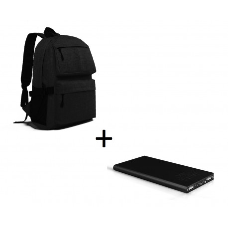 Pack pour Smartphone (Batterie Plate 6000 mAh 2 ports + Sac à dos avec prise USB intégré) (NOIR)