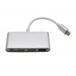 Adaptateur 5 en 1 pour MacBook Pro Thunderbolt 3 Type C USB-C Lecteur de cartes SD TF 2.0 3.0 Micro-USB (ARGENT)