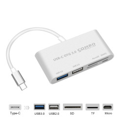 Adaptateur 5 en 1 pour iMac Pro Thunderbolt 3 Type C USB-C Lecteur de cartes SD TF USB 2.0 3.0 Micro-USB (ARGENT)