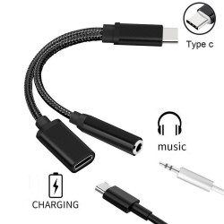 Adaptateur Type C/Jack pour Mac Thunderbolt 3 USB-C 2 en 1 Audio USB-C Ecouteurs Chargeur Casque