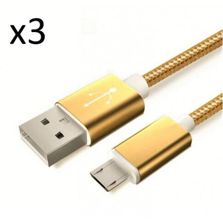 Pack de 2 Cables Metal Nylon Micro USB pour Smartphone Android Chargeur Connecteur