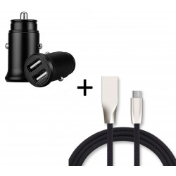 Pack Chargeur pour Smartphone Type C (Cable Fast Charge + Mini Double Prise Allume Cigare USB) Android