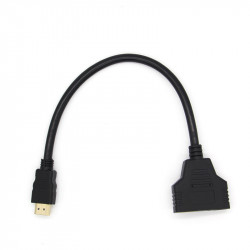 Pack HDMI pour TV et PC (Cable HDMI 2m + Adaptateur Double HDMI) Gold 3D FULL HD 4K (NOIR)