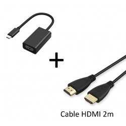 Pack HDMI pour MAC (Cable HDMI 2m + Adaptateur Type C/HDMI) Gold 3D FULL HD 4K (NOIR)