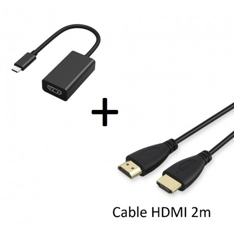 Pack HDMI pour MAC (Cable HDMI 2m + Adaptateur Type C/HDMI) Gold 3D FULL HD 4K (NOIR)