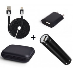 Pack pour IPHONE (Cable Chargeur Noodle Lightning + Pochette + Batterie + Prise Secteur) APPLE