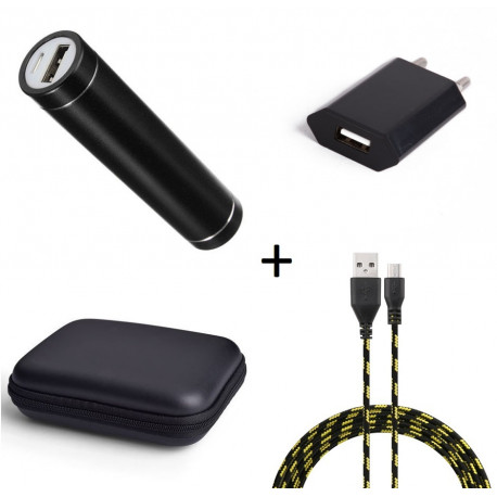 Pack pour Smartphone (Cable Chargeur Micro USB Tresse 3m + Pochette + Batterie + Prise Secteur) Android