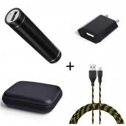 Pack pour Smartphone (Cable Chargeur Micro USB Tresse 3m + Pochette + Batterie + Prise Secteur) Android