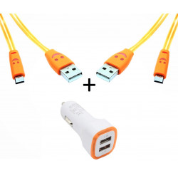 Pack Voiture pour IPHONE Lightning (2 Cables Smiley + Double Adaptateur LED Allume Cigare) APPLE